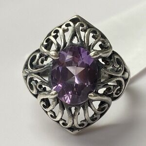 KABANA Sterling Silver 925 Sz 7.5 Scrolled Openwork Purple Amethyst Band Ring